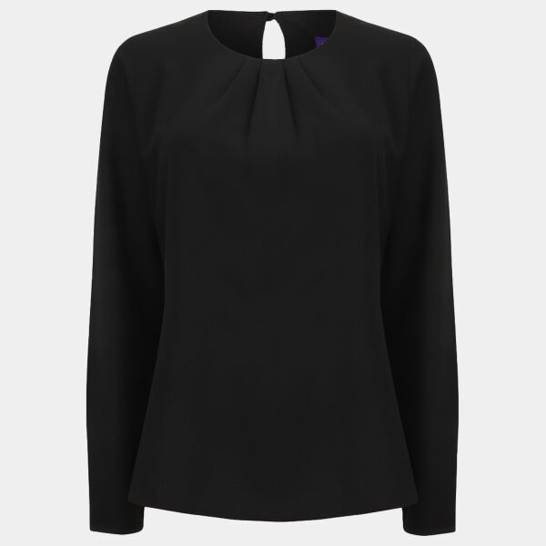 Henbury Ladies Pleat Front Long Sleeve Blouse Thumbnail